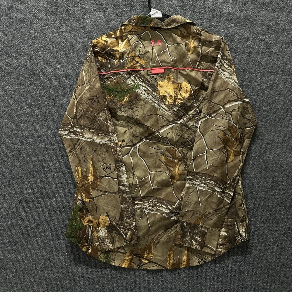 Under Armour Button Down Womens Size M Brown Realtree Camo Fitted Hunting Shirt